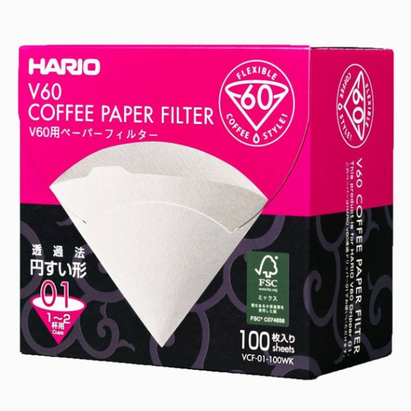 Фільтри HARIO V60 на 1-2 чашки 100шт Бежеві